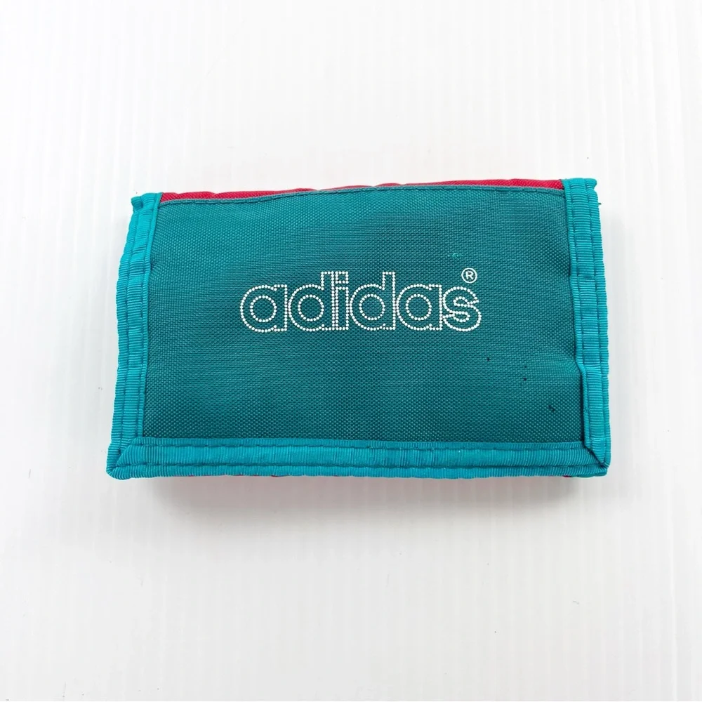 Vintage 80s Adidas Spellout Tri Fold Blue Red Wallet